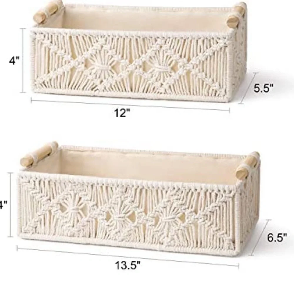 Set of 2 Ivory macrame toilet paper holder and storage basket